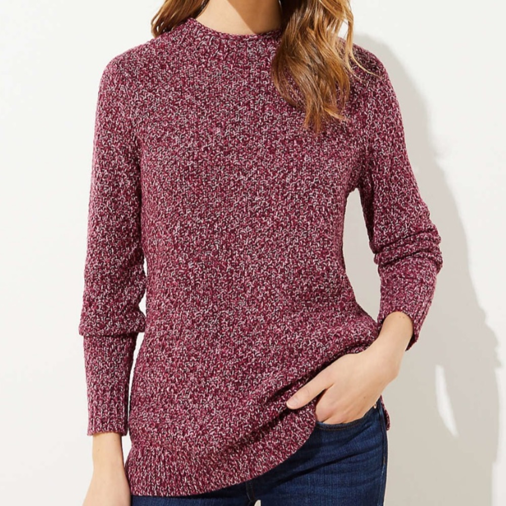 Berry Marled Mock Neck LOFT Sweater